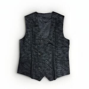 Camo Textured Tuxedo Vest Mens XL Black Double Breasted Formal Steampunk Goth